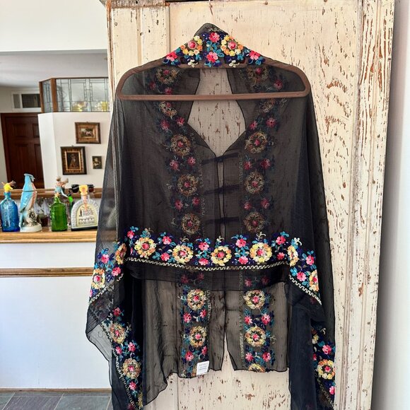BOUTIQUE SHEER EMBROIDERED SHAWL/PONCHO - Picture 8 of 8